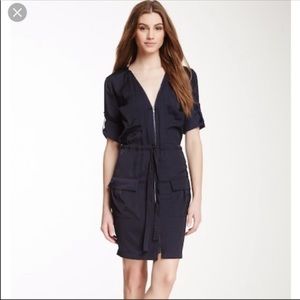 BCBGMazAzria Silky Zip Up Short Sleeve Dress XS